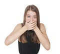 Young scared teenage girl covering her mouth with hand Royalty Free Stock Photo