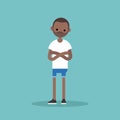 Young sceptical black man crossing arms and tilting head / flat