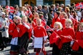 Young school girls marching in parade on Norwegian Constitution Day in Oslo, Norway