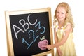 Young Schoolgirl at Chalkboard