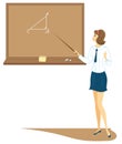 Young schoolgirl in class. The girl is standing near the blackboard and is telling the assignment. The lady is very nice. Vector