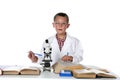 Young scientist consulting his manuals