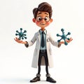 Young scientist demonstrates molecular models with enthusiasm in a laboratory setting