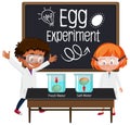 Young scientist explaining science experiment with egg float test