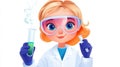 Young scientist with goggles and test tubes, ready for an experiment, AI