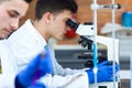 Young scientists carrying out an experiment in a laboratory. Royalty Free Stock Photo