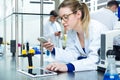 Young scientists carrying out an experiment in a laboratory. Royalty Free Stock Photo