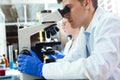 Young scientists carrying out an experiment in a laboratory. Royalty Free Stock Photo