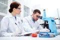 Young scientists making test or research in lab Royalty Free Stock Photo