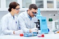 Young scientists making test or research in lab Royalty Free Stock Photo