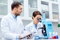 Young scientists making test or research in lab Royalty Free Stock Photo