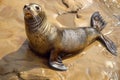 Young Seal Pup Basking on Rocky Shoreline with Expressive Eyes Wildlife in Natural Habitat