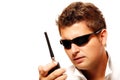 Young security man with radio transmitter Royalty Free Stock Photo