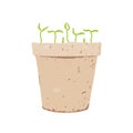A young seedling in a vintage clay pot isolated on a white background. Vector illustration. Royalty Free Stock Photo