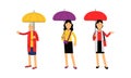 Young and Senior Woman Walking with Umbrella Vector Illustration Set Royalty Free Stock Photo