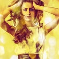 Young sensual romantic beauty woman. Multicolored pop art style. Royalty Free Stock Photo