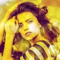 Young sensual romantic beauty woman. Multicolored pop art style. Royalty Free Stock Photo