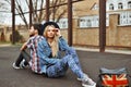 Young sensual romantic couple sitting on the ground Royalty Free Stock Photo