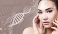 Young sensual woman with vitiligo disease in DNA chains Royalty Free Stock Photo