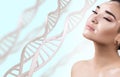 Young sensual woman with vitiligo in DNA chains Royalty Free Stock Photo