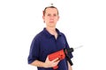 Young serious worker with drill Royalty Free Stock Photo