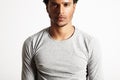 Young black model wearing light gray longsleeve t-shirt Royalty Free Stock Photo