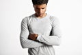 Young black model wearing light gray longsleeve t-shirt Royalty Free Stock Photo