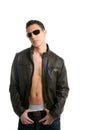 Young boy sunglasses and leather jacket Royalty Free Stock Photo