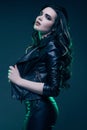 Young girl with long hair in leather jacket Royalty Free Stock Photo