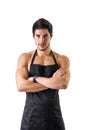 Young shirtless chef or waiter wearing only apron Royalty Free Stock Photo