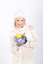 Young winter woman with cup of tea