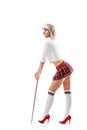 young sexy woman in college uniform with wooden pointer