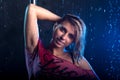Young woman pole dancer. Water studio photo Royalty Free Stock Photo