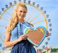 Girl with dirndl does oktoberfest wiesn in munic Royalty Free Stock Photo