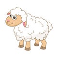 Young Sheep. Cartoon character Lamb isolated on white background. Template of cute farm animal. Education card for kids Royalty Free Stock Photo