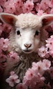 A young sheep in pink flowers. Royalty Free Stock Photo