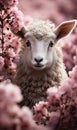 A young sheep in pink flowers Royalty Free Stock Photo