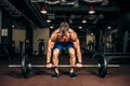 Young shirtless man doing deadlift exercise at gym. Royalty Free Stock Photo