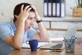 Young shocked office man looking at laptop computer Royalty Free Stock Photo