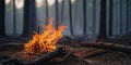 Young shoot rising from the ashes in a forest after a fire. Royalty Free Stock Photo