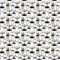 Young shoots in flower pots. Raster seamless pattern. Doodle style, hand-drawn, forcing plants, seedlings in pots. Black outline Royalty Free Stock Photo