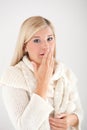 Young sick winter woman in knit clothes Royalty Free Stock Photo