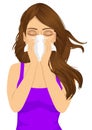 Young sick woman ill suffering allergy