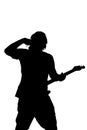 young silhouette playing guitar and musical body expression black and white vector image fashion beauty on white background Royalty Free Stock Photo