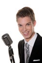 Young singer with retro mic sing karaoke Royalty Free Stock Photo