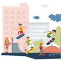 Skateboarder active people park sport extreme outdoor active skateboarding urban jumping tricks vector illustration. Royalty Free Stock Photo
