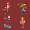 Young skateboarder active people sport extreme active skateboarding urban jumping tricks vector illustration. Royalty Free Stock Photo