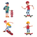 Young skateboarder active people sport extreme active skateboarding urban jumping tricks vector illustration. Royalty Free Stock Photo