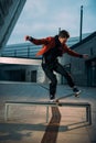 young skateboarder performing trick