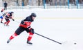 Young skater man in attack. Ice hockey game Royalty Free Stock Photo